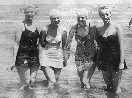 Dot's mom, Sis, and Dot's aunts Dell and Chum, at the beach.